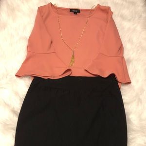 Coral BCX Blouse with gold colored necklace